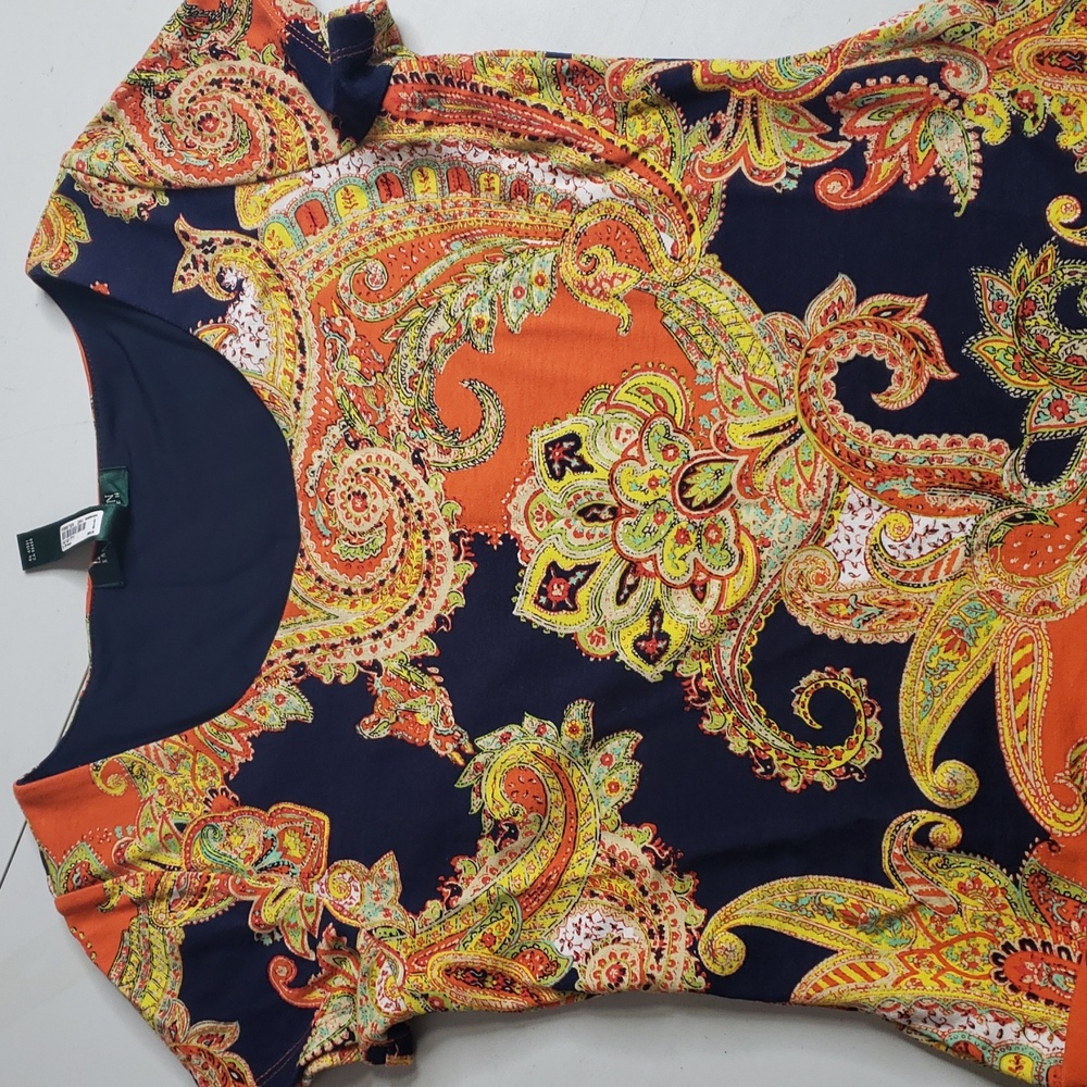 Lauren Ralph Lauren Fit and Flare Paisley JerseyKnit Midi Dress Size S Petite - Picture 13 of 15